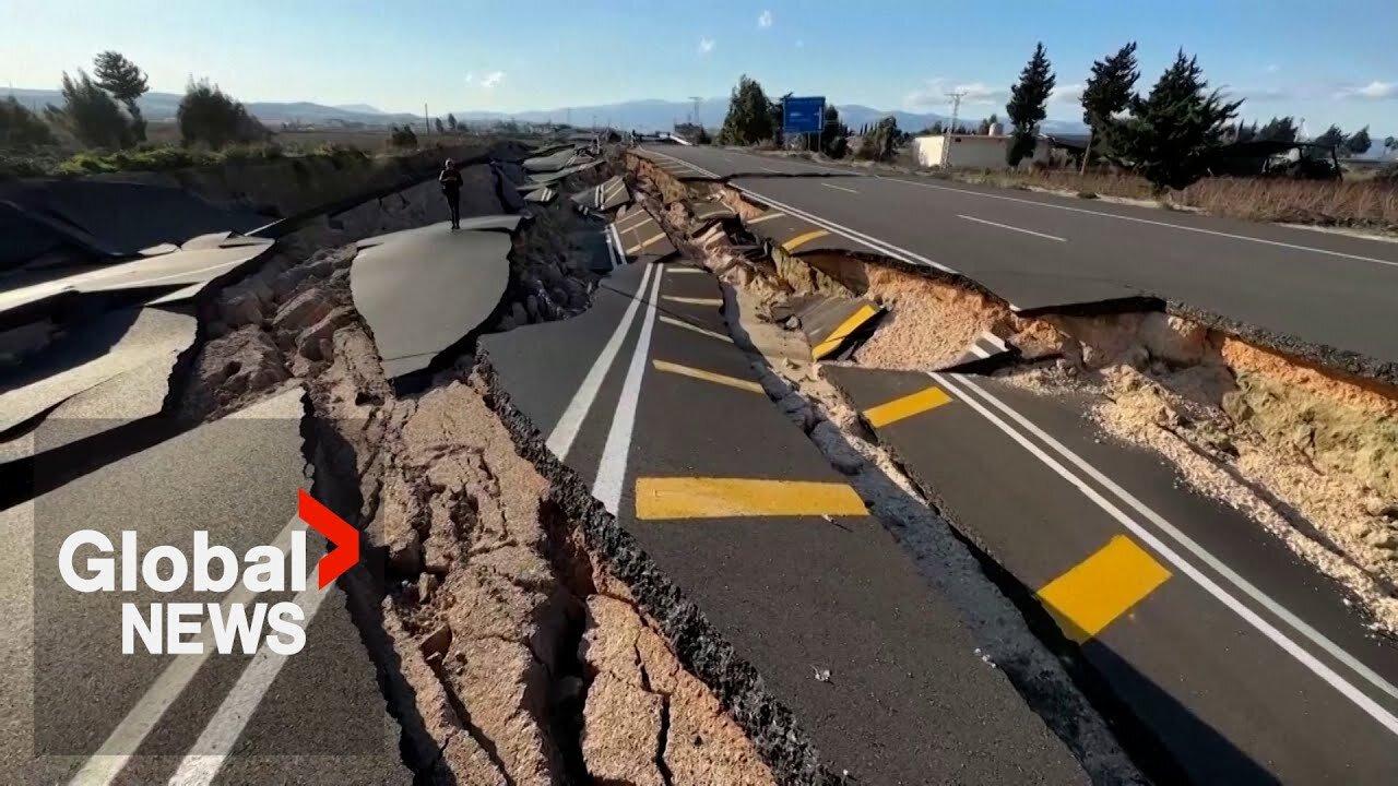 Earthquake destroys road connecting Turkey and Syria, drone video shows - global news by starmoon
