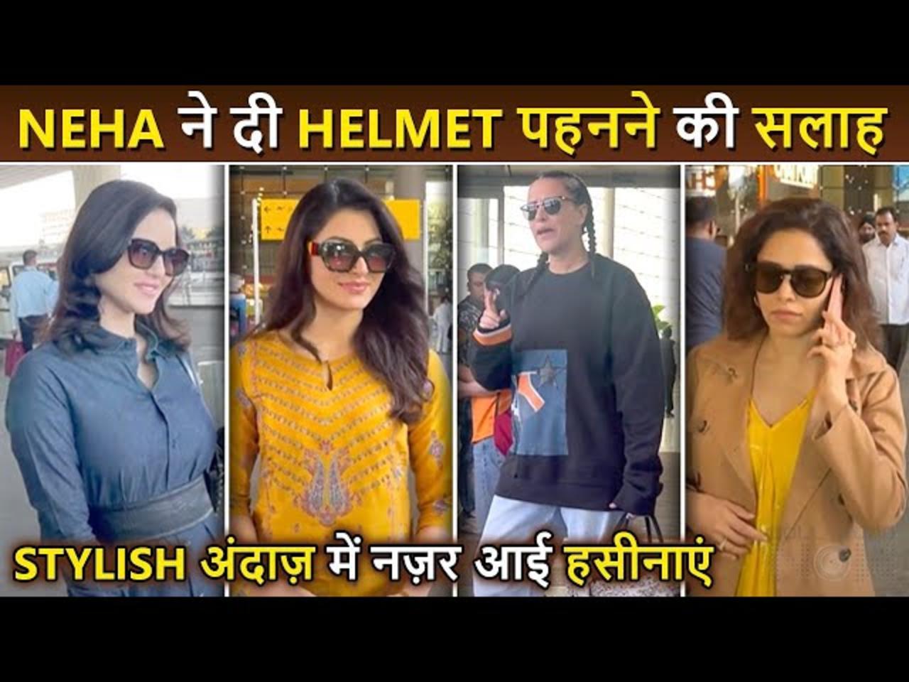 'Helmet Pehno..' Says Neha Dhupia To Paps, Nushrat, Urvashi and Sunny Arrive In Style At Airport