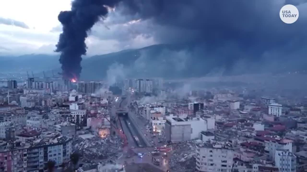 Drones show destruction in turkey. Syria after deadly earthquake -usa