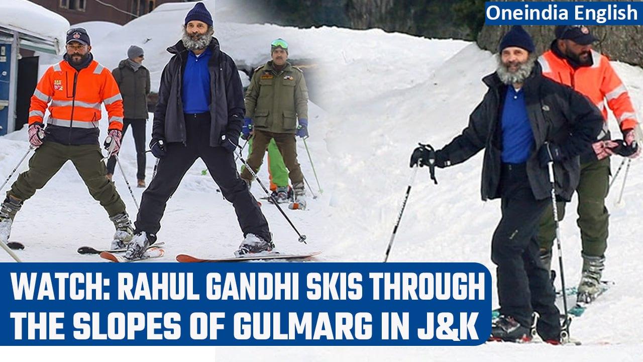 J&K: Rahul Gandhi back in Kashmir after Bharat Jodo Yatra; skis in Gulmarg | Watch | Oneindia News