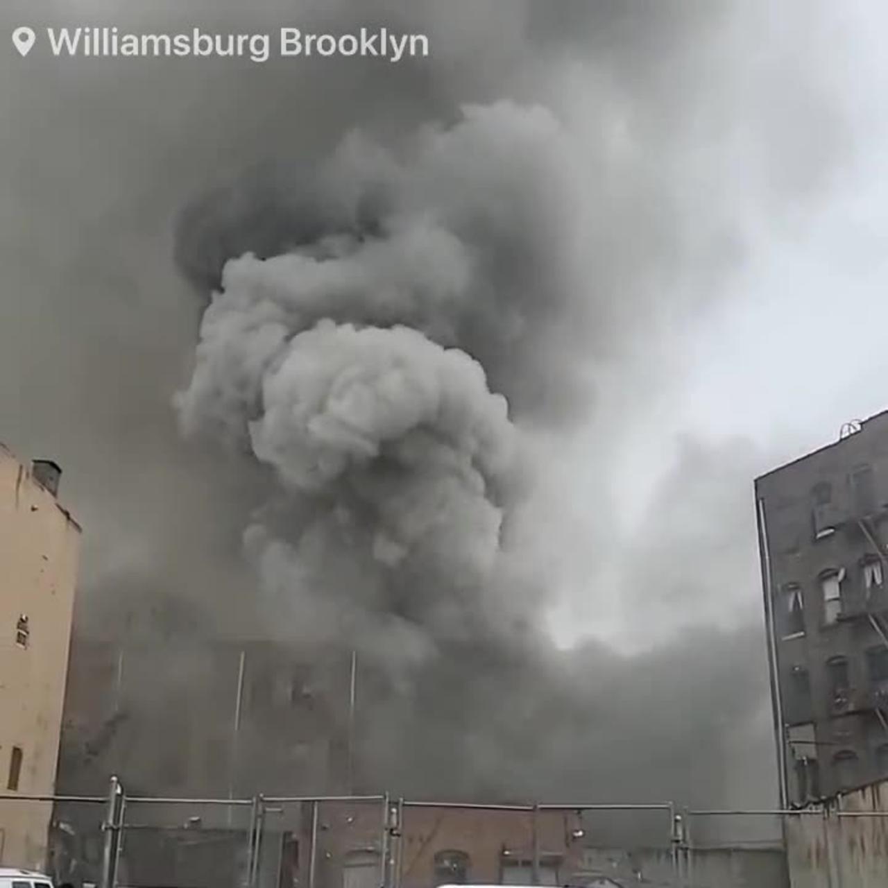 A Brooklyn Lumber Storage Warehouse Engulfed by a Massive Fire