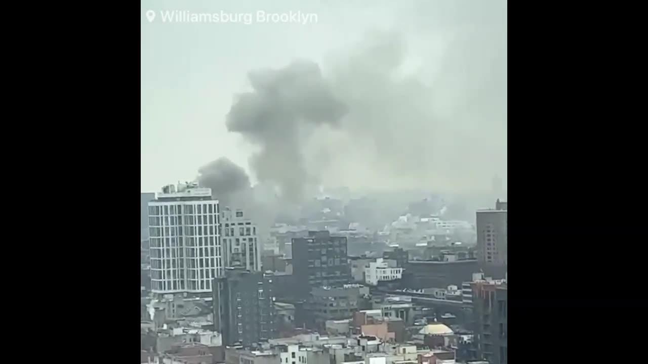 Brooklyn following a large fire at a lumber facility in Williamsburg, New York.