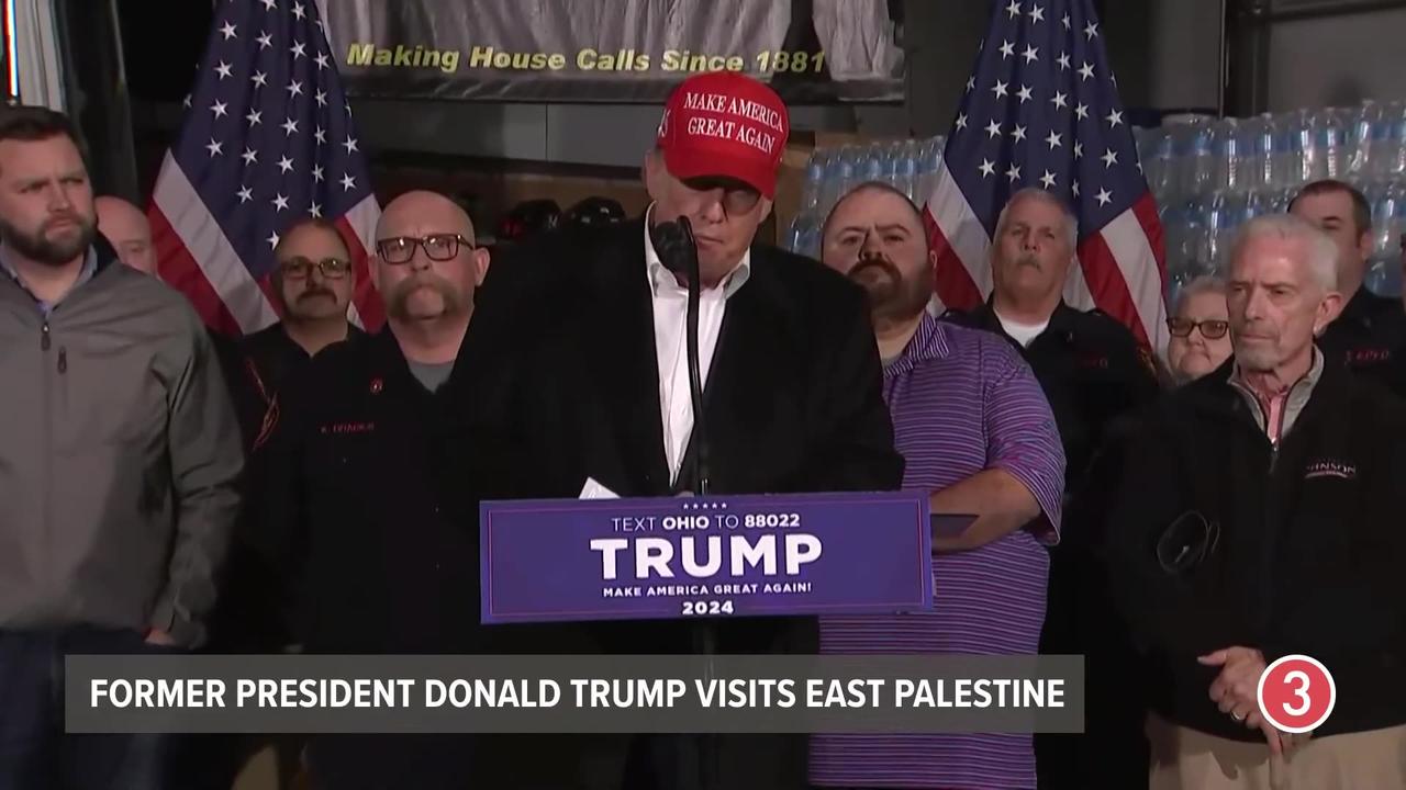 President Donald Trump speaks in East Palestine