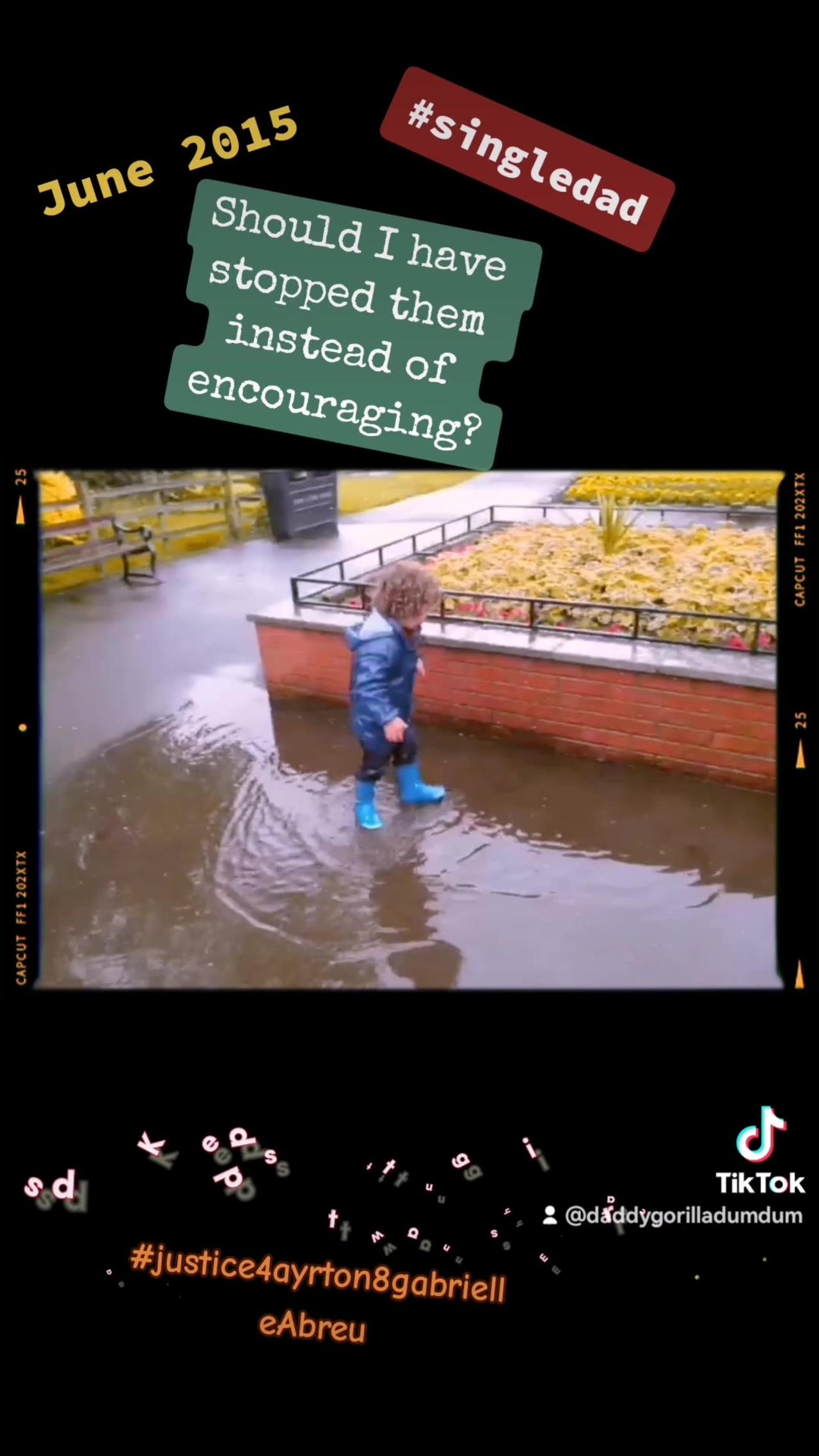 June 2015, Encouraging Ayrton & Gabrielle to jump from wall into big puddle