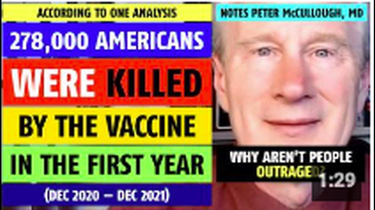 278,000 Americans killed by the vaccine in the first year, notes Peter McCullough, MD