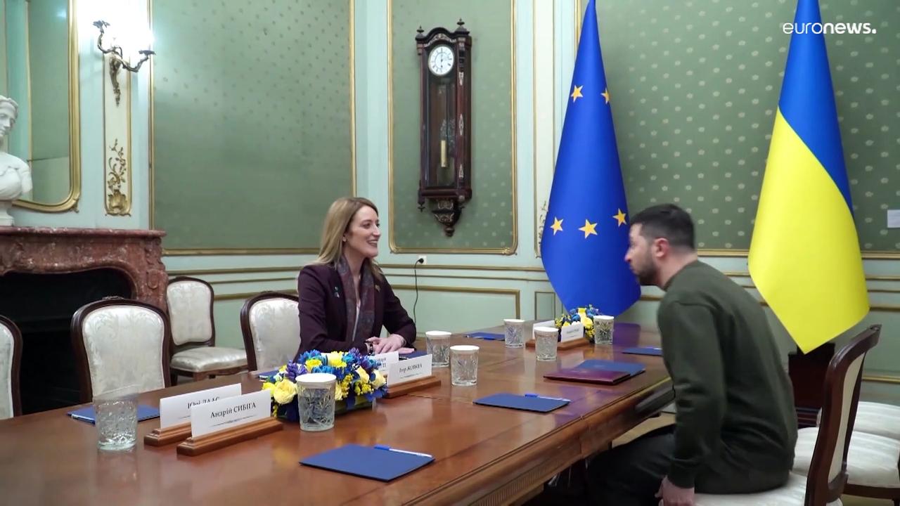 EU Parliament president holds talks in Ukraine with Volodymyr Zelenskyy