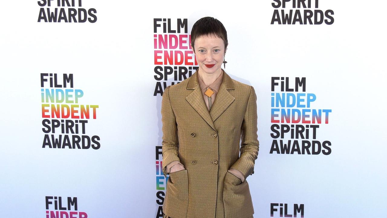 Andrea Riseborough 2023 Film Independent Spirit Awards Blue Carpet with Karim Saleh