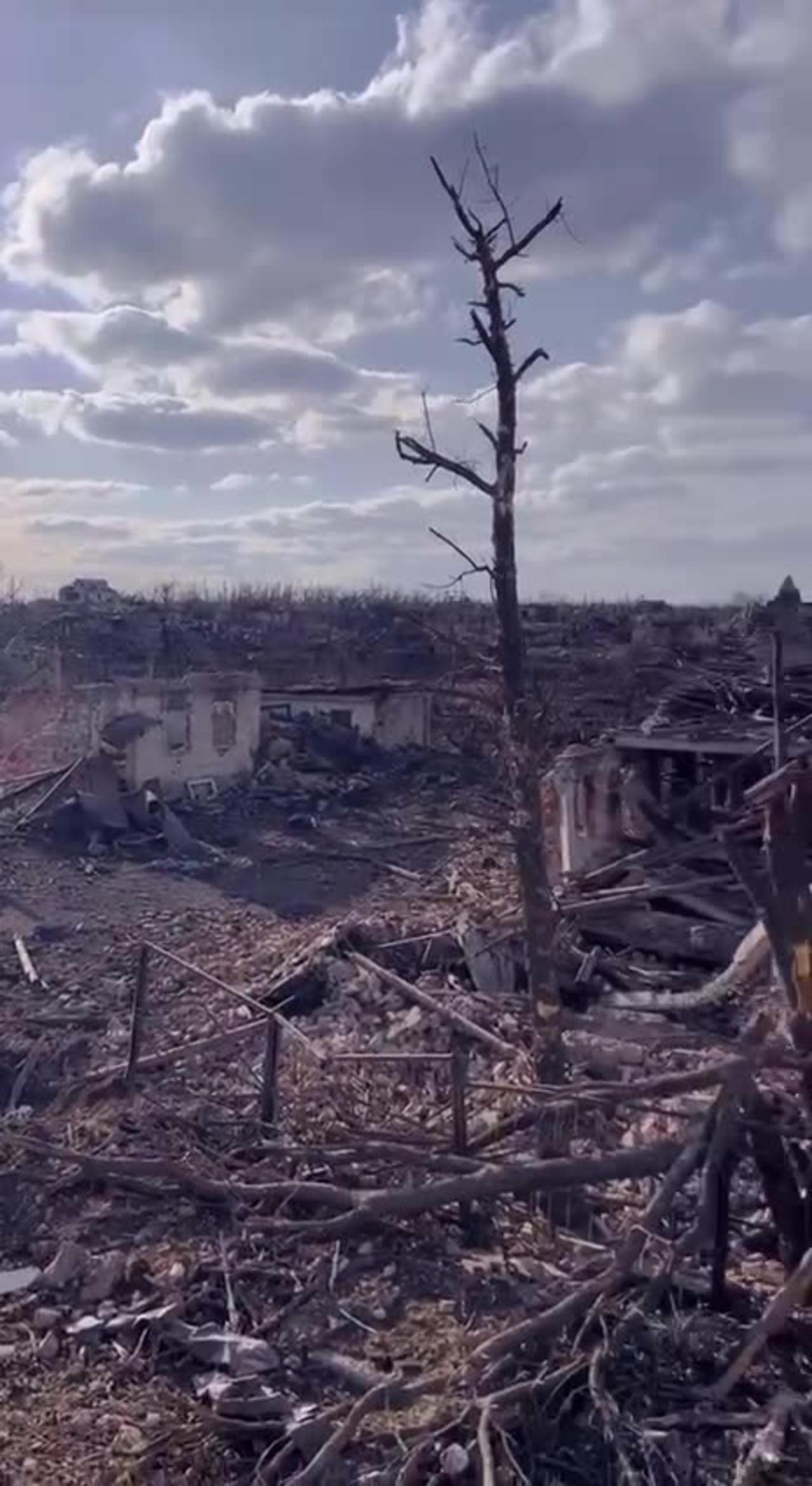 Destroyed settlement of Marinka Ukraine