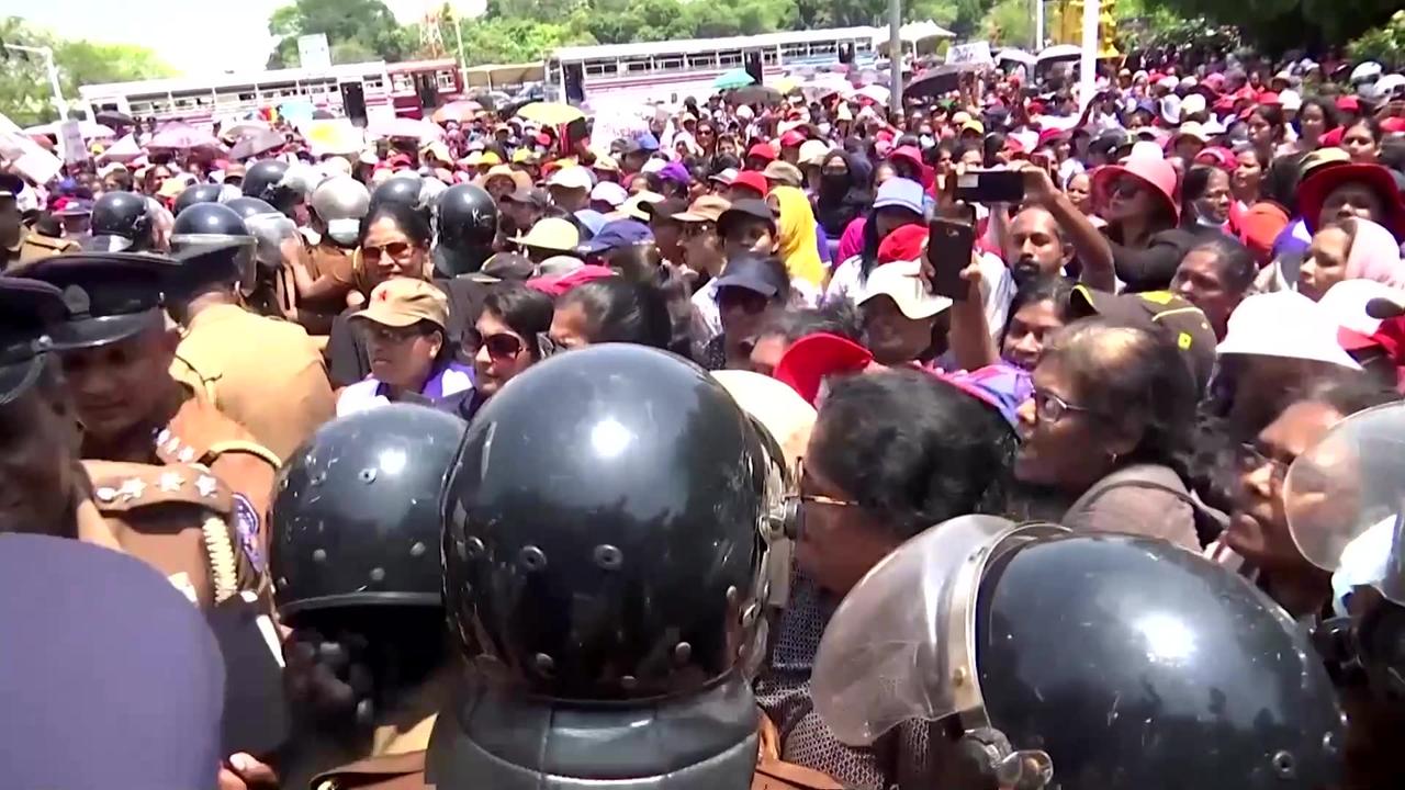 Police, protesters clash at Sri Lanka Women's Day rally