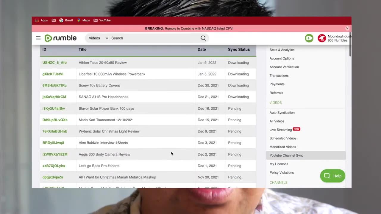 Sync YouTube channel to Rumble One News Page VIDEO