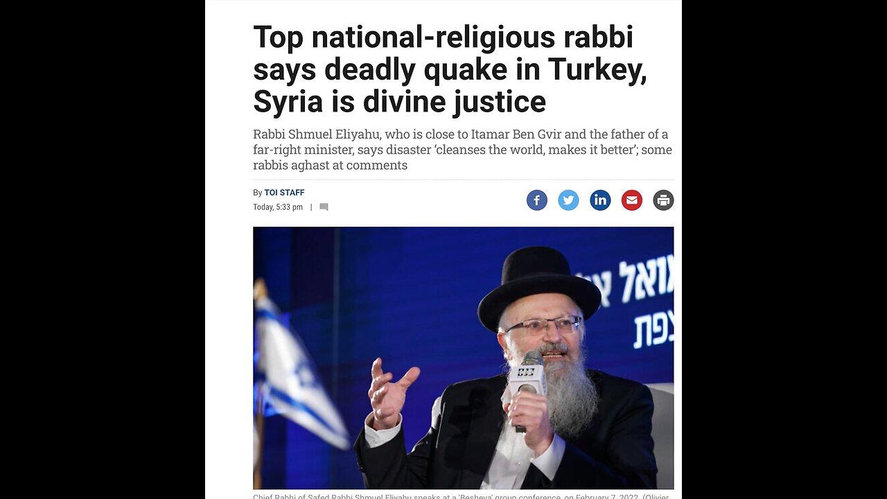 Deadly Turkey Syria Earthquake Cleanses World Divine Justice Says Top Israel Rabbi Itamar Ben Gvir