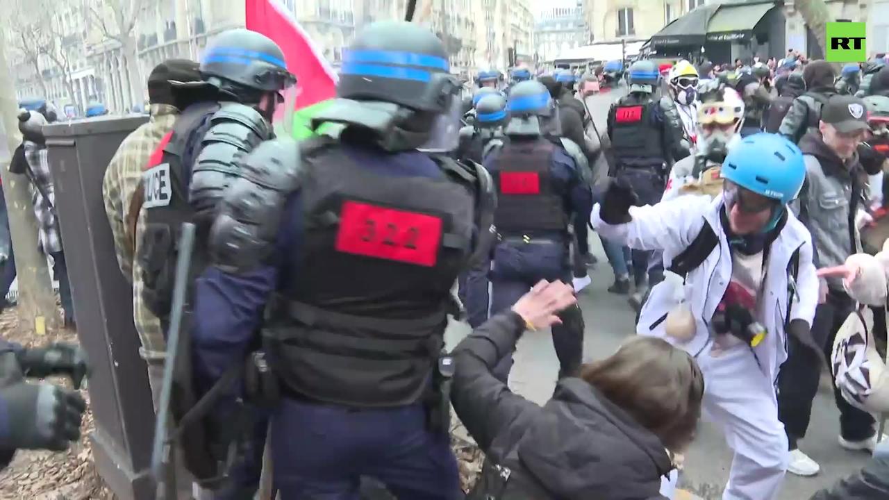 Violent clashes erupt at massive protest against pension reform in Paris