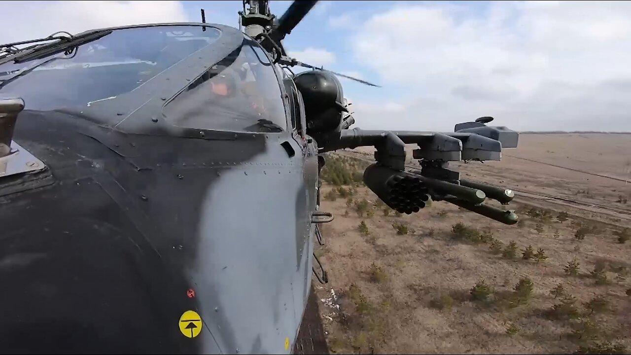 Russian Ka-52 Attack aircraft combat work in the Western Military District