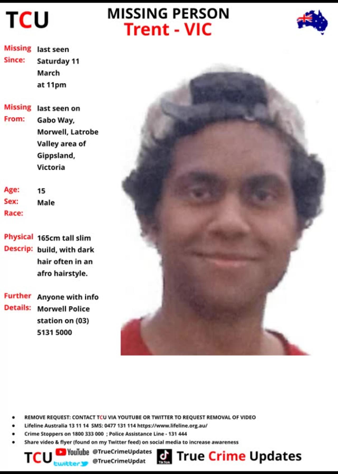 Missing Person Australia - Trent - Morwell, Latrobe Valley area of Gippsland, Victoria
