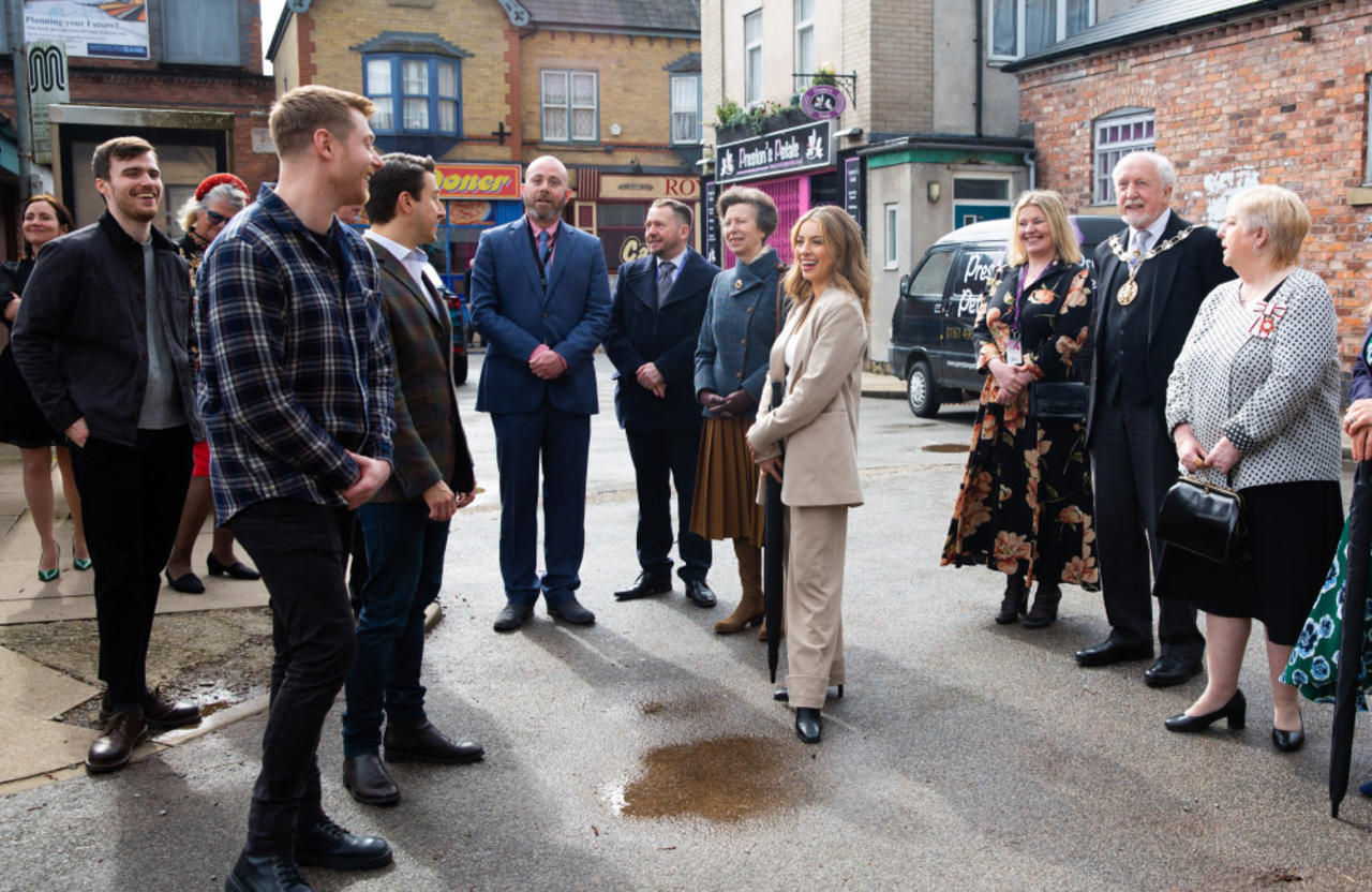 Princess Anne visited the 'Coronation Street' for their acid attack storyline.