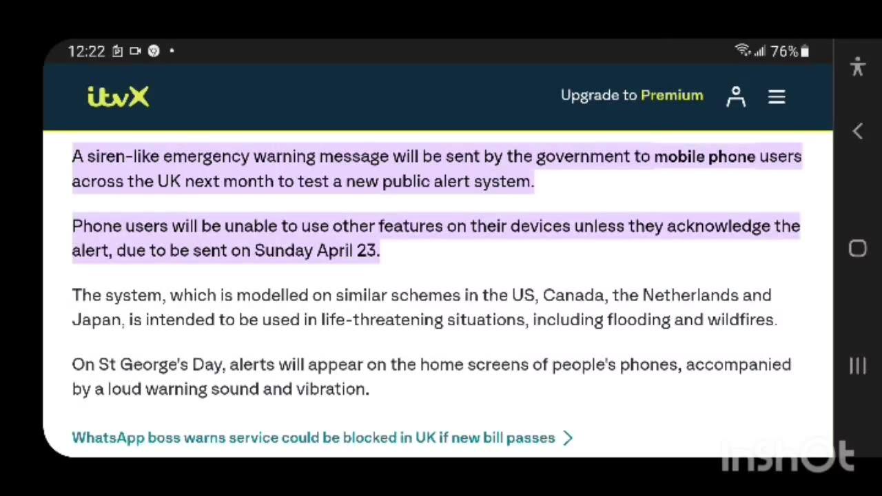 Government to mobile phone users across the UK next month to test a new public alert system. Phone users will be unable to use o