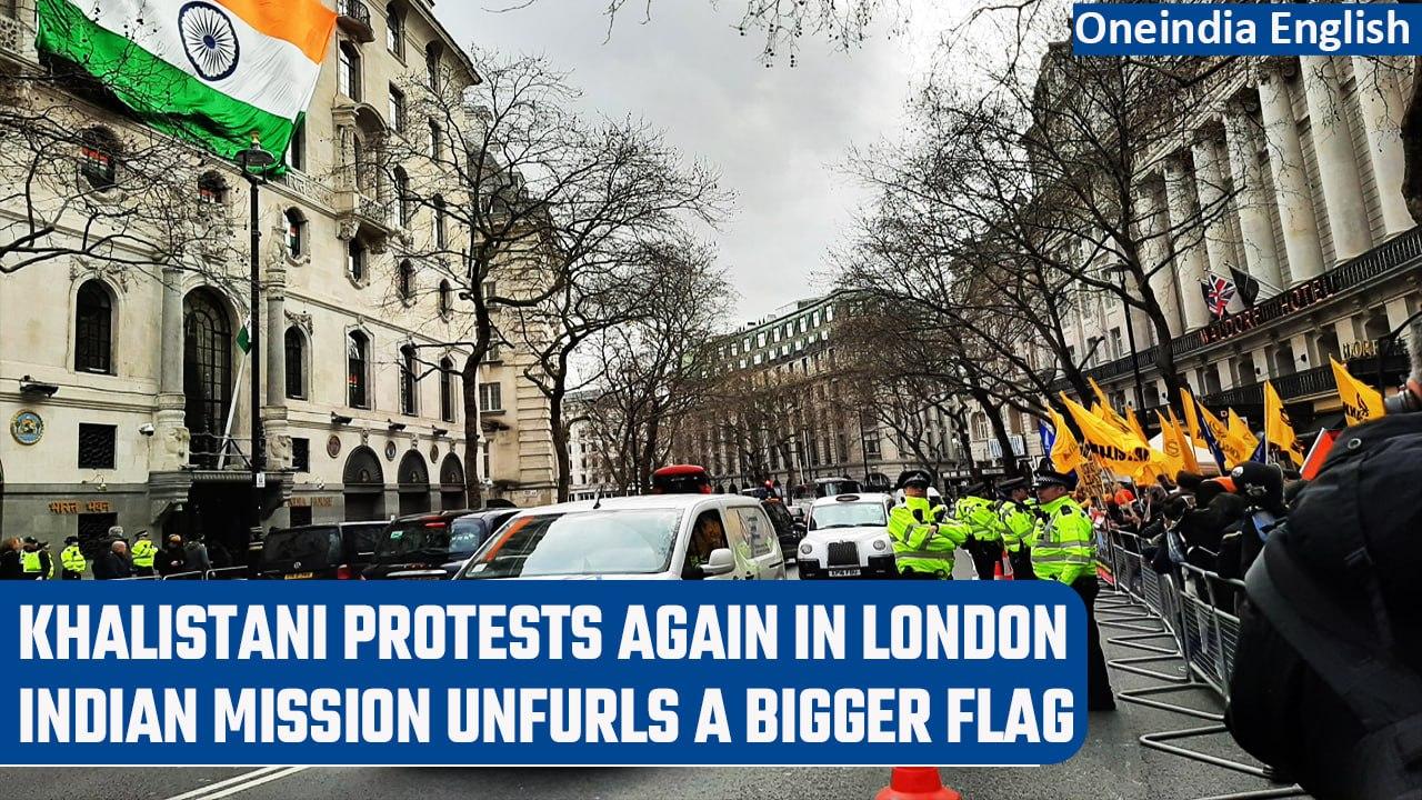 Indian High commission unfurled a bigger flag amid another Khalistani protest | Oneindia News
