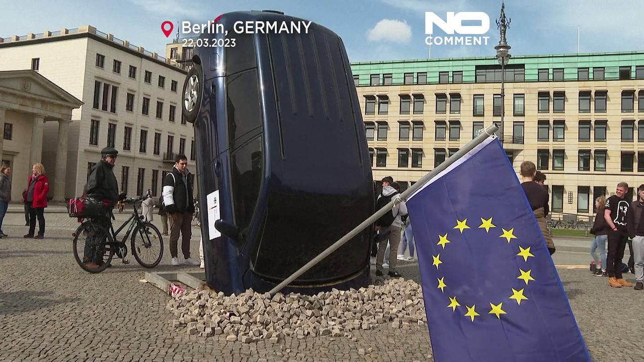 Watch: Upside down car stuck in a Berlin street