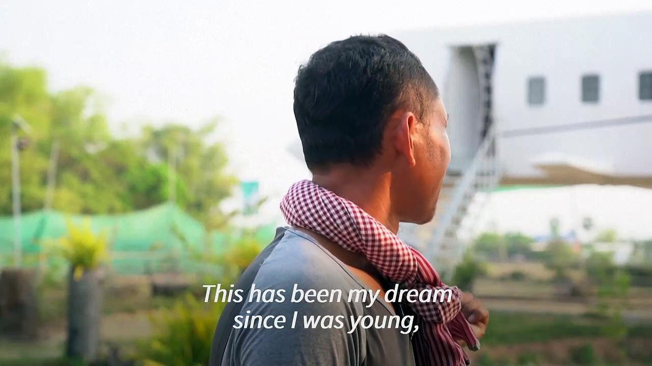 Cambodian man lands 'airplane house' in rice field