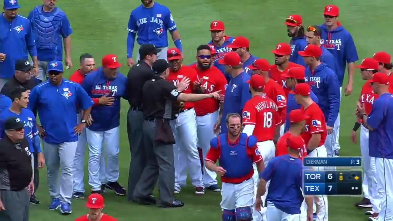 SPORTS FIGHTS - TOR@TEX  Tempers flare between Blue Jays, Rangers