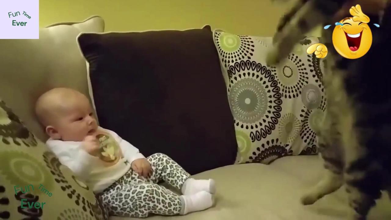 Cute Funny Babies Laughing and Fun with Cats Part 2