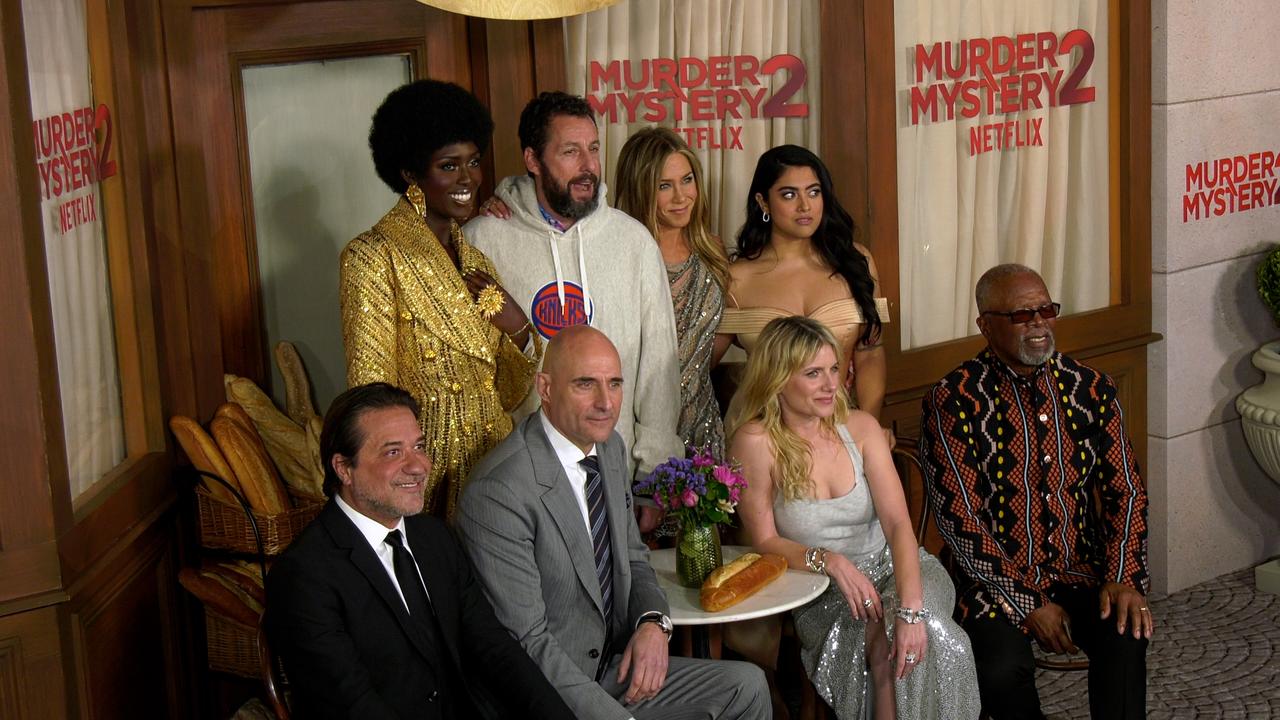 Cast of Netflix's 'Murder Mystery 2' pose together at their premiere in Los Angeles