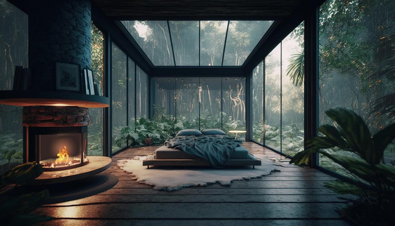 Sleep in a Glass House in the Heart of the Rainforest- Cozy and Serene Ambience by a Crackling Fire