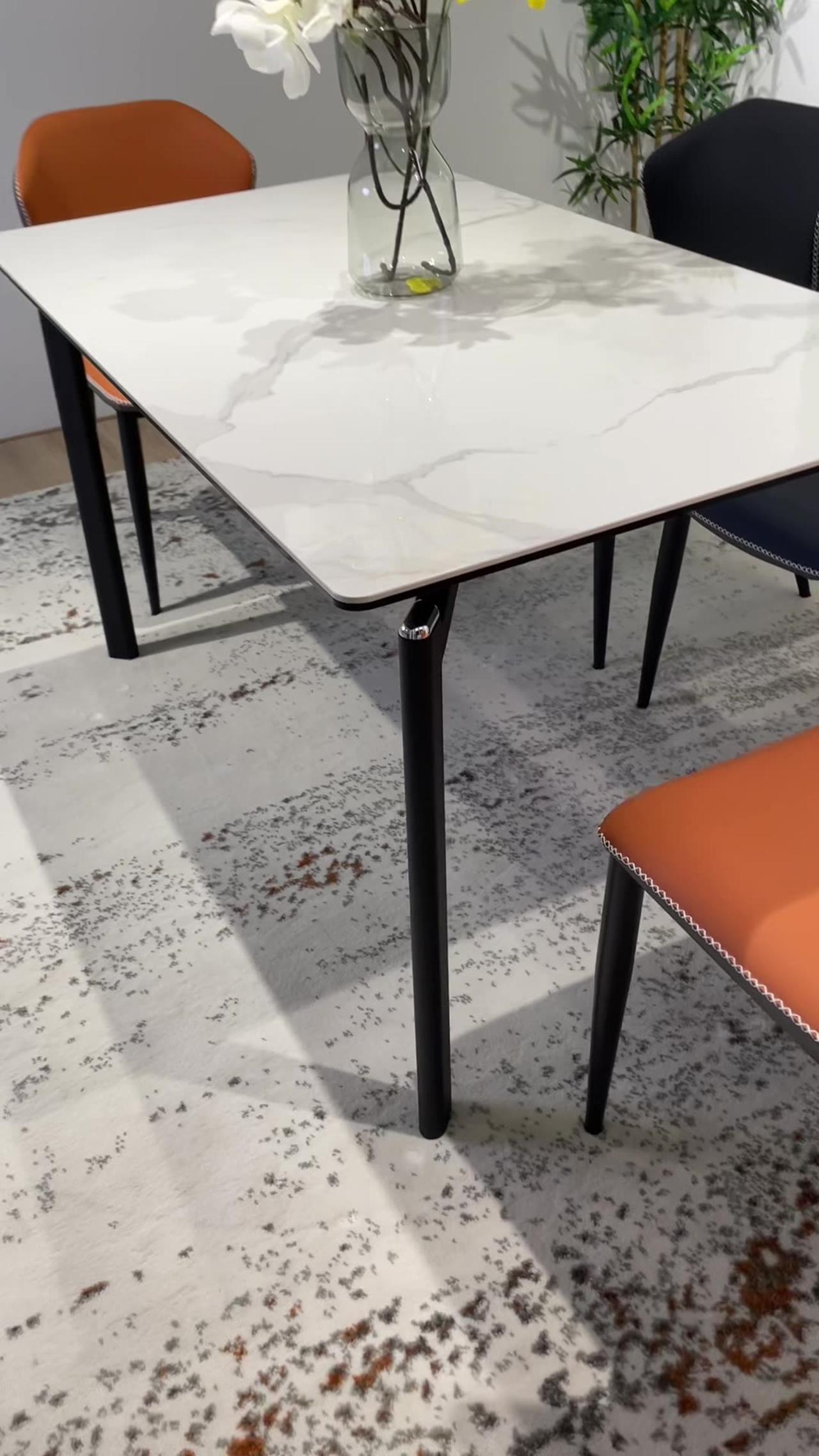 Sleek Sintered Stone Dining Table + Elegant Iron Design!
