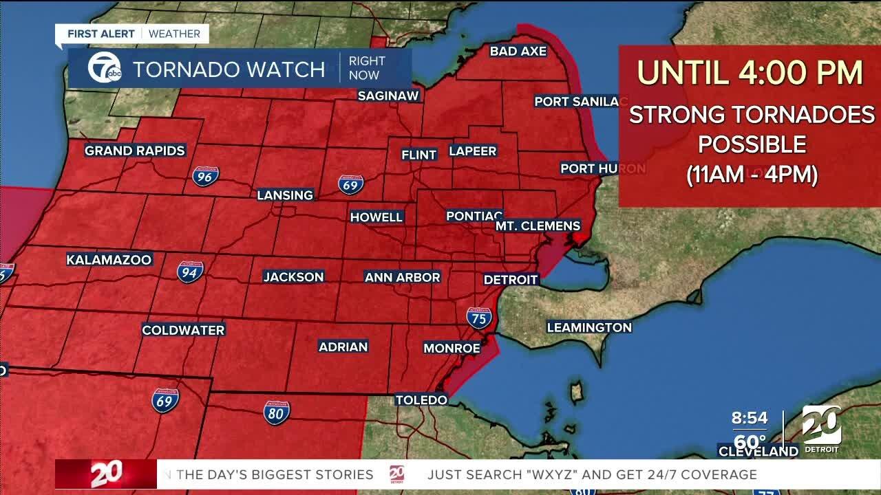 Tornado Watch in effect until 4 p.m. for metro Detroit
