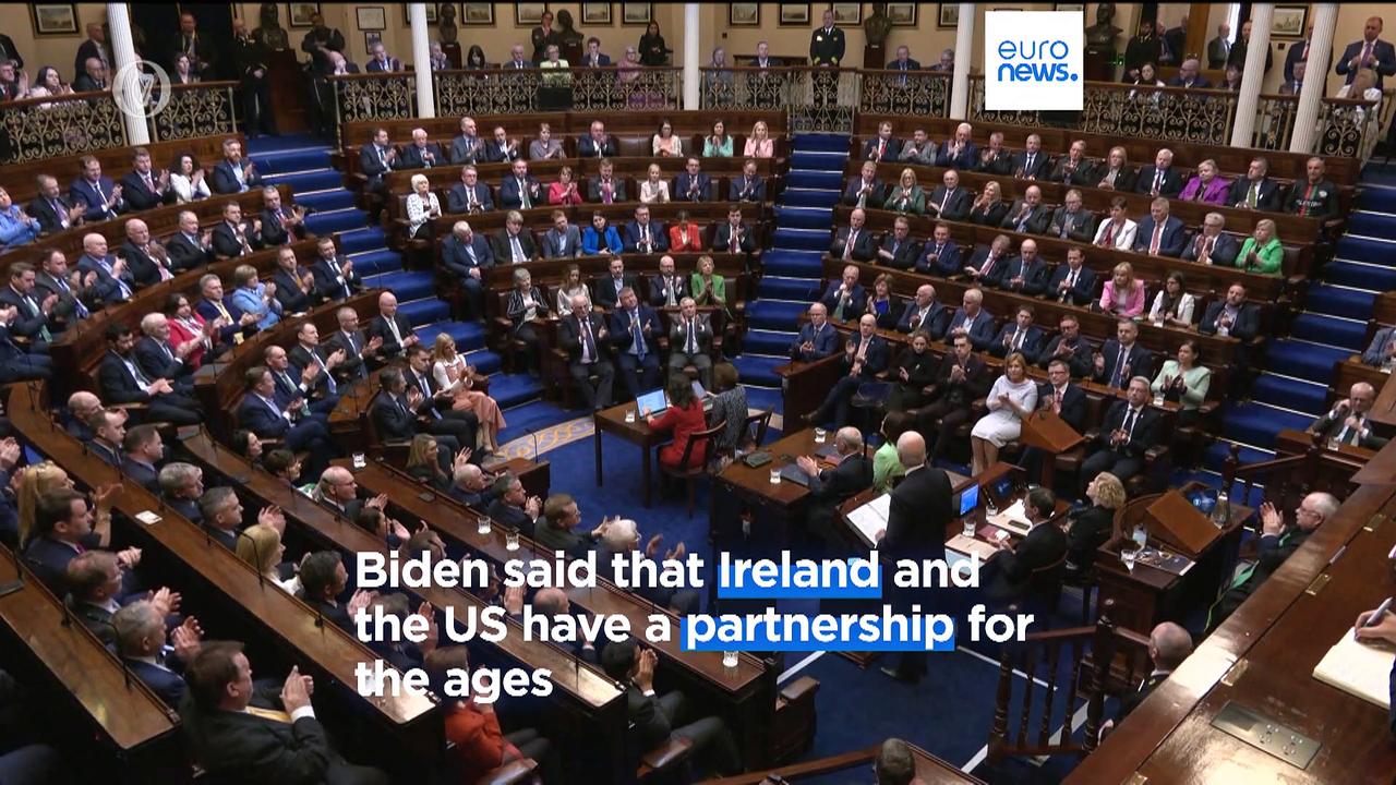 President Joe Biden celebrates close ties between US and Ireland in address to Irish parliament
