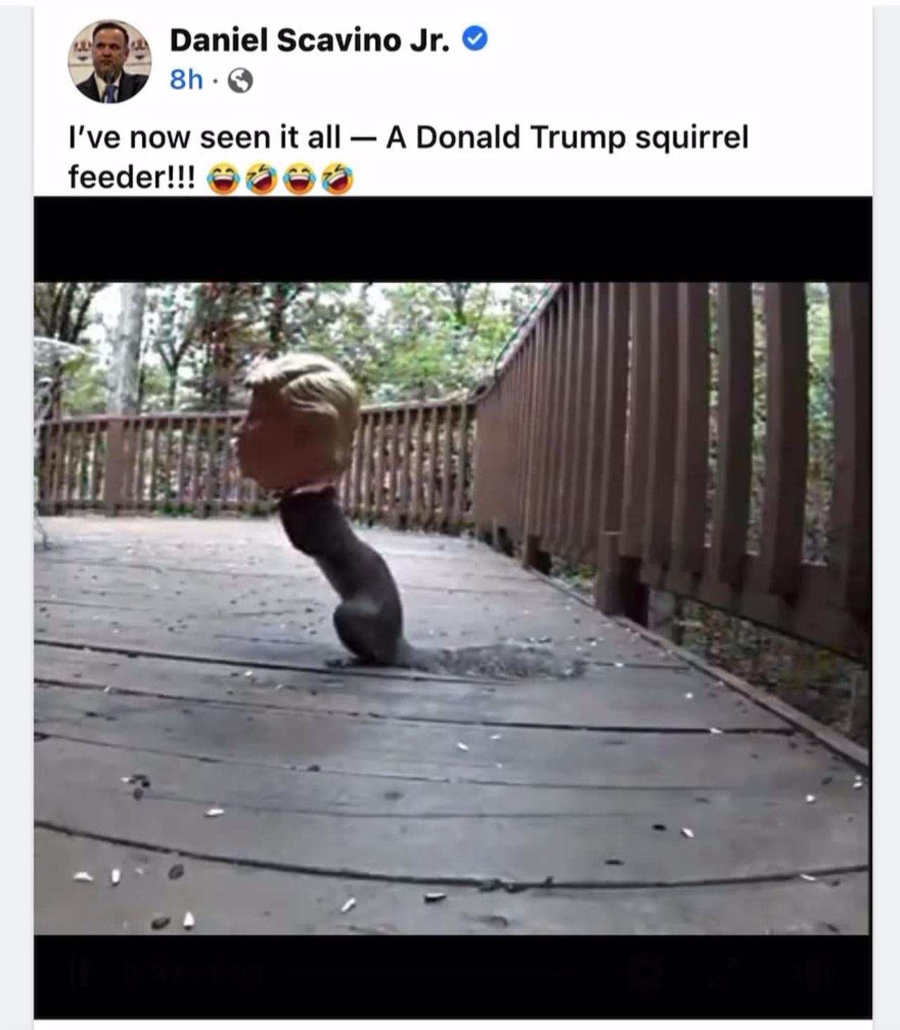 Scavino: I've seen it all now - A Donald Trump squirrel feeder!!! 🤣
