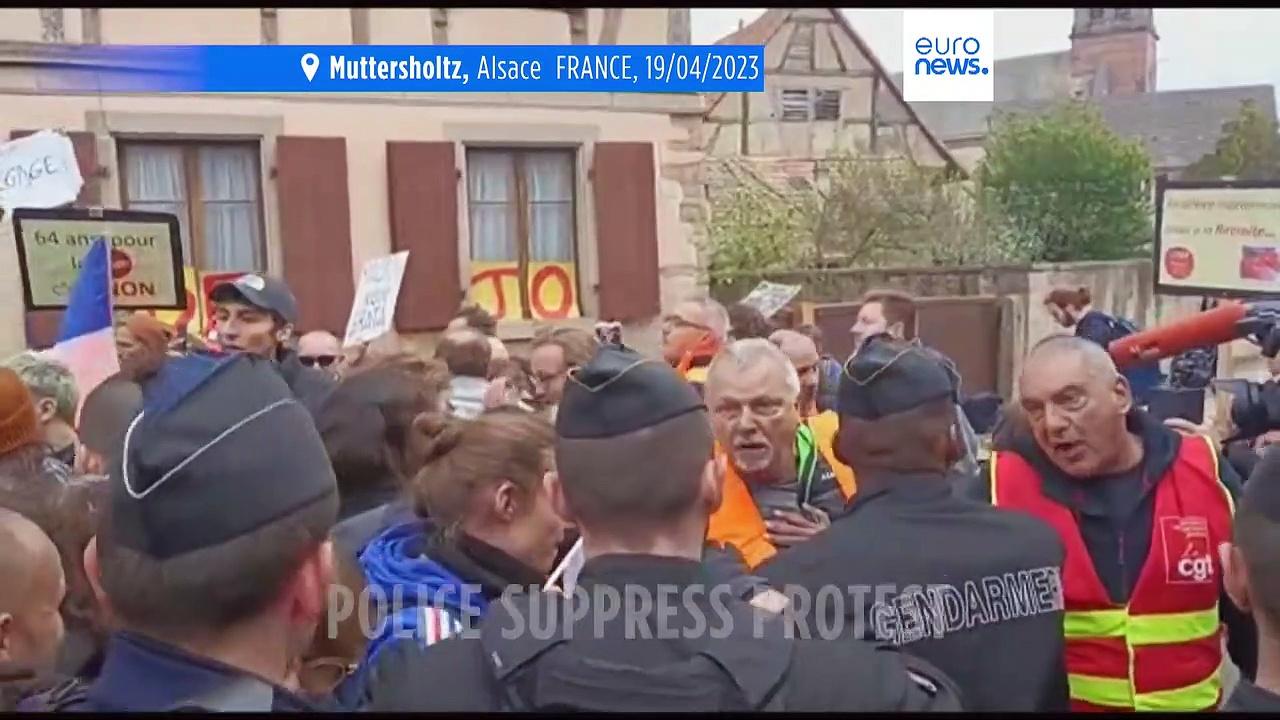 Police push back protesters ahead of Macron visit in eastern France