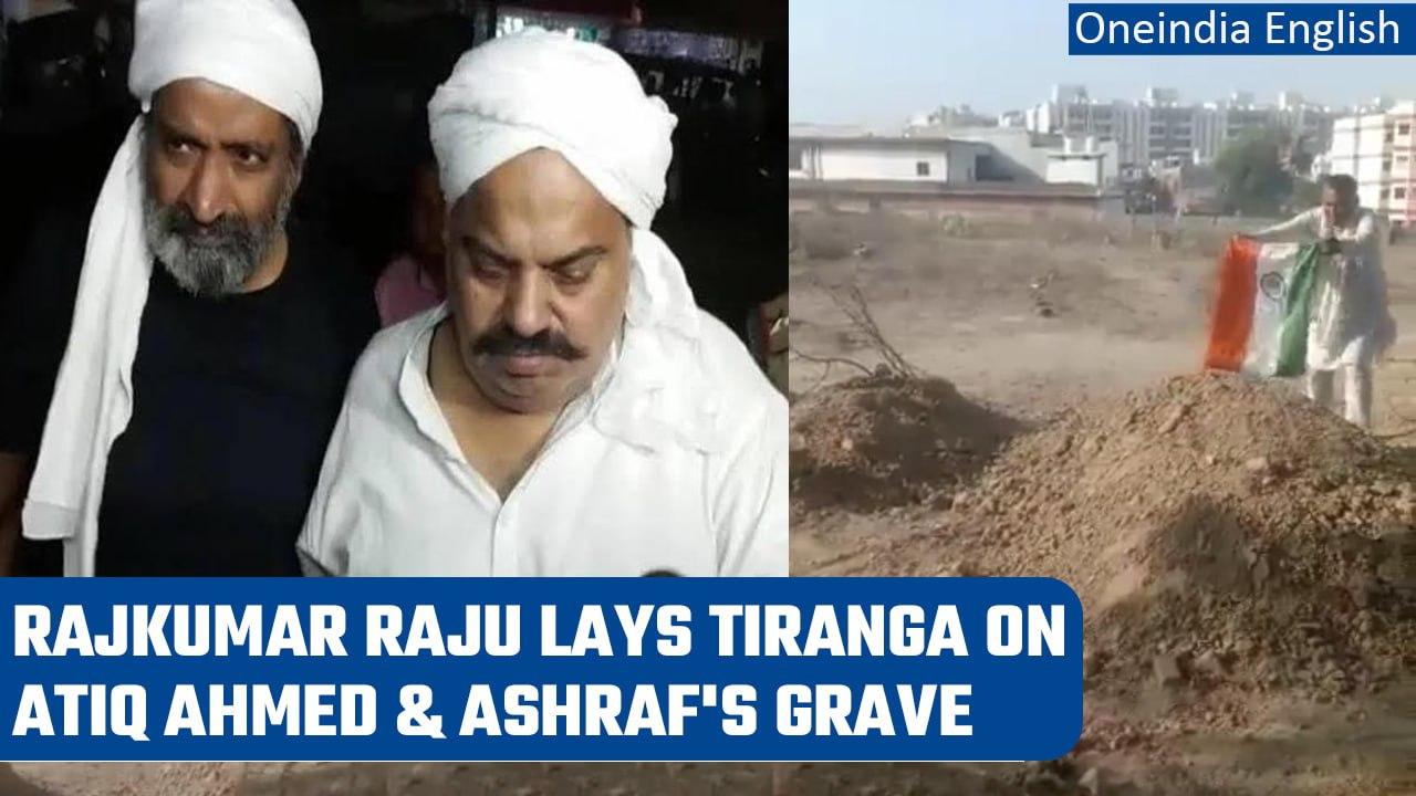 Congress leader Rajkumar Raju lays tiranga on Atiq Ahmed & Ashraf's grave | Oneindia News