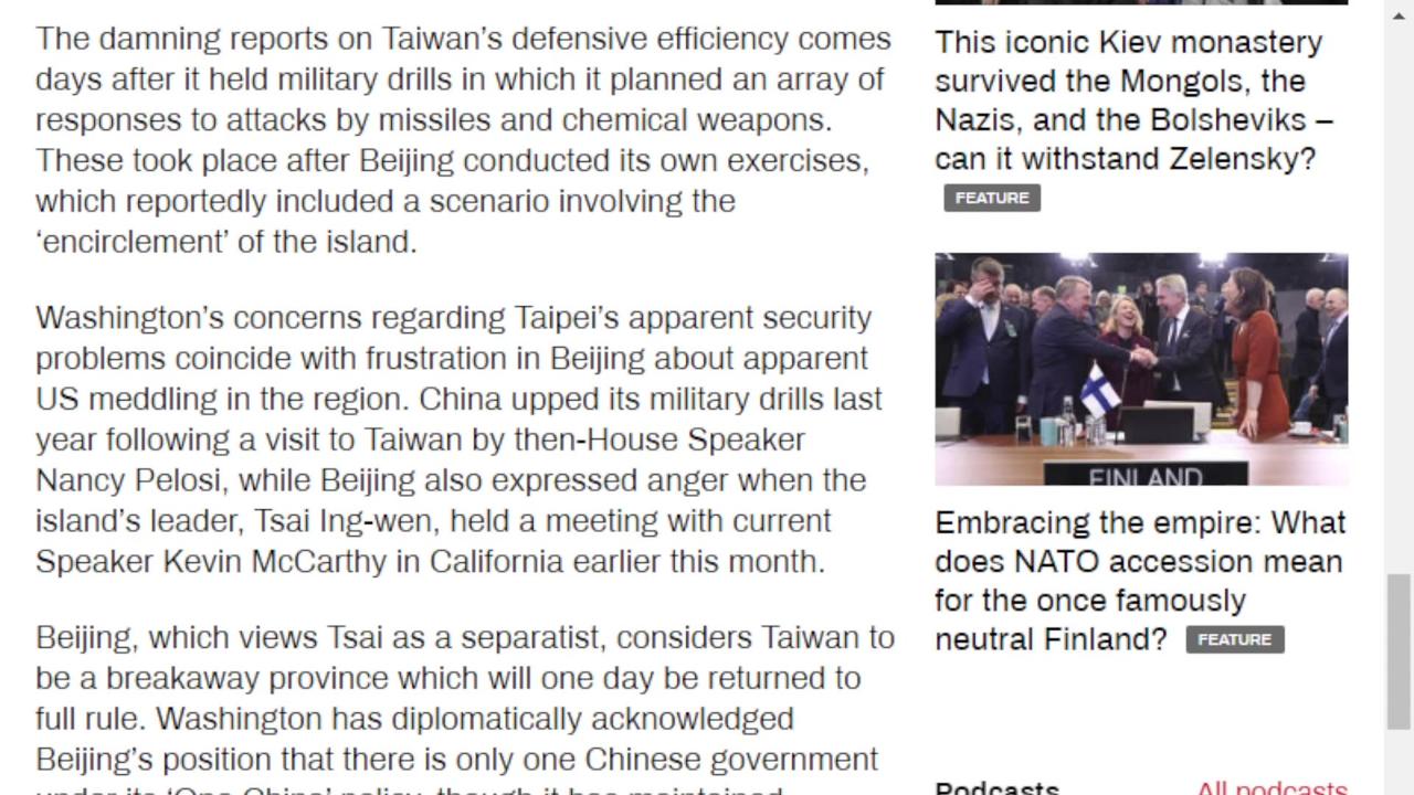 Beijing would take early control of Taiwanese skies – Pentagon leaks