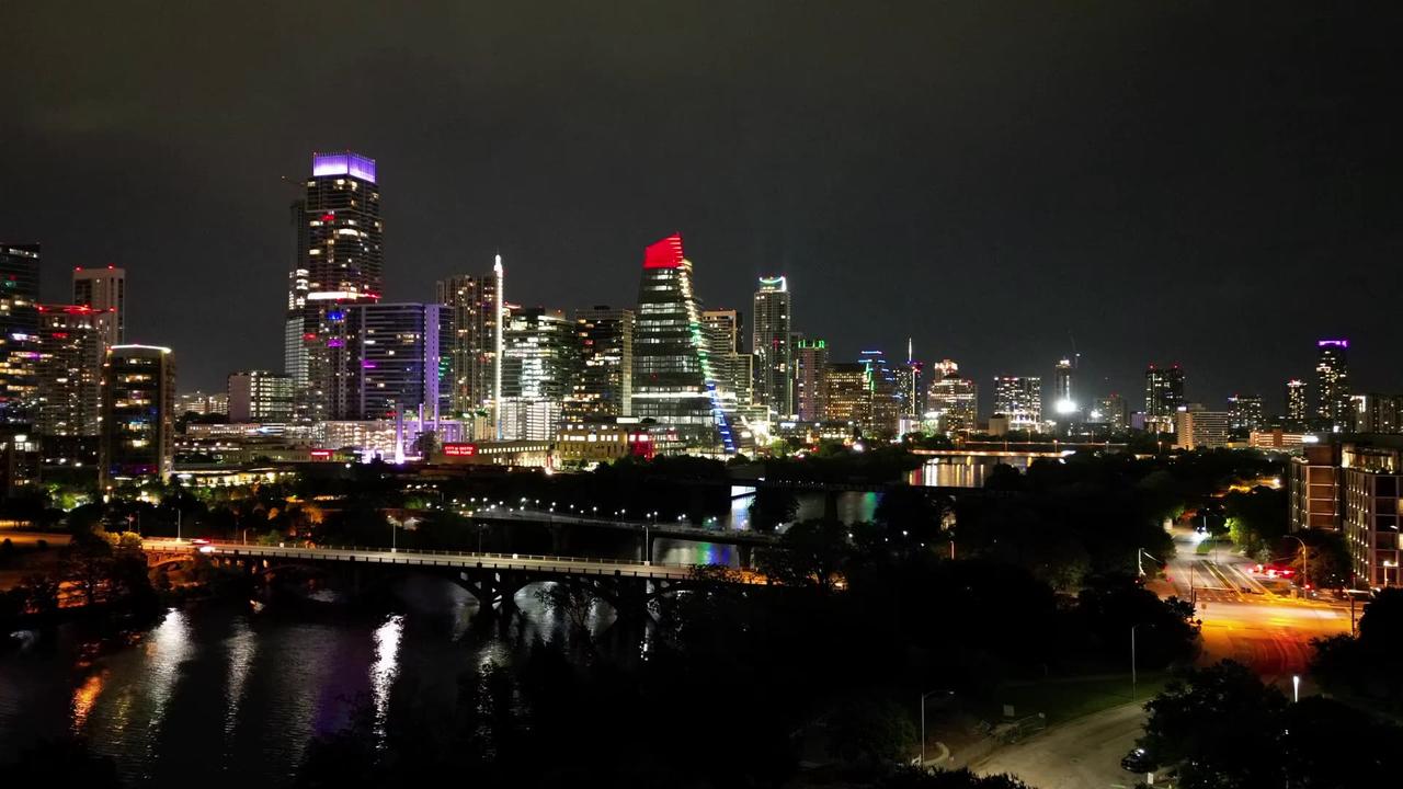 Downtown Austin aerial hyperlapse on a windy night!