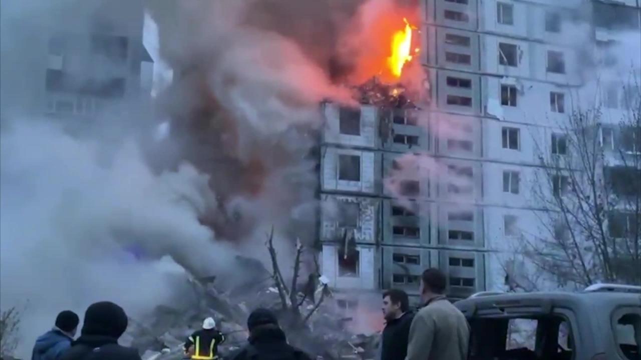 Rocket attack on a residential building. Uman, Ukraine 28.04.2023 #WarInUkraine