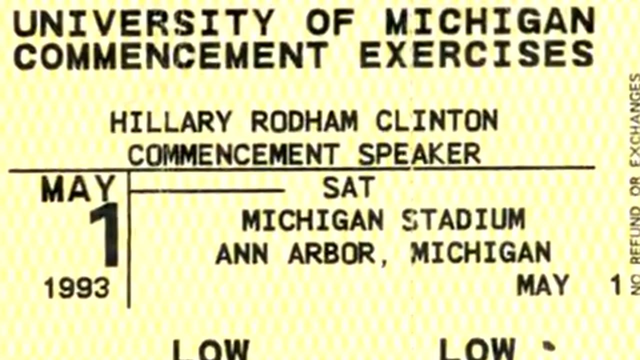 May 1, 1993 - TIcket Stub: Hillary Rodham Clinton U of Michigan Commencement Speech