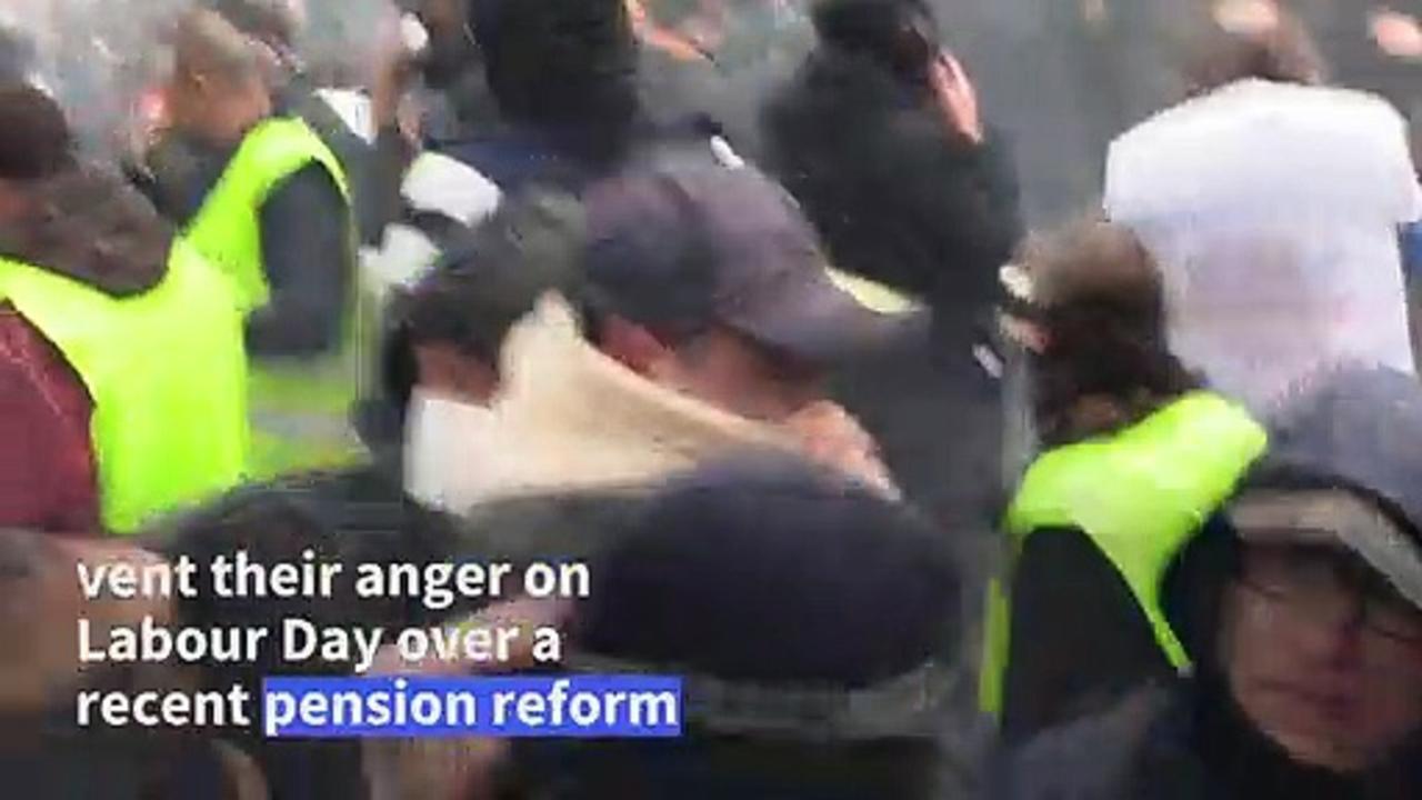 French mass in May 1 protest against Macron pension reform