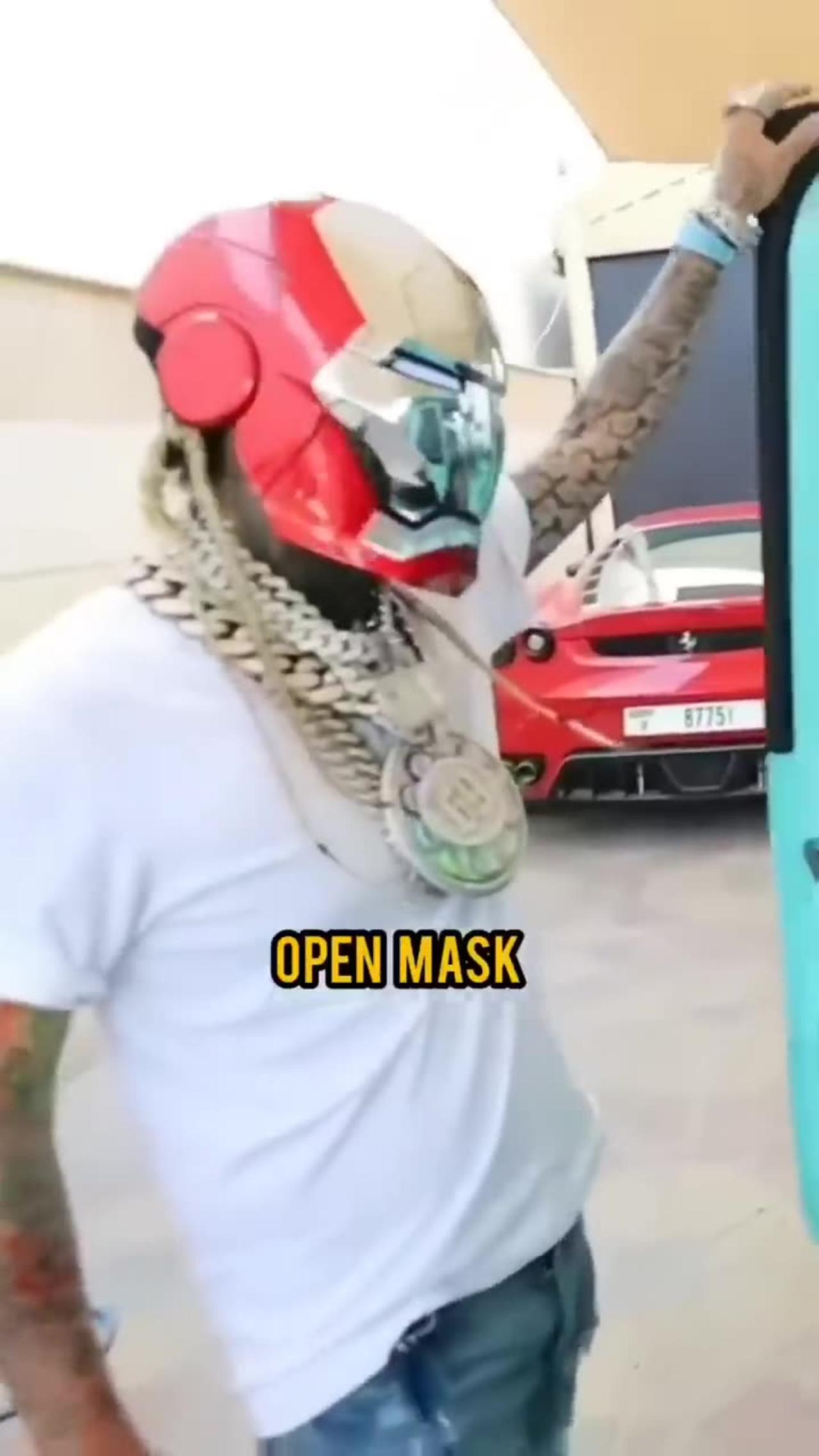 6ix9ine shooting his shot with the iron man mask