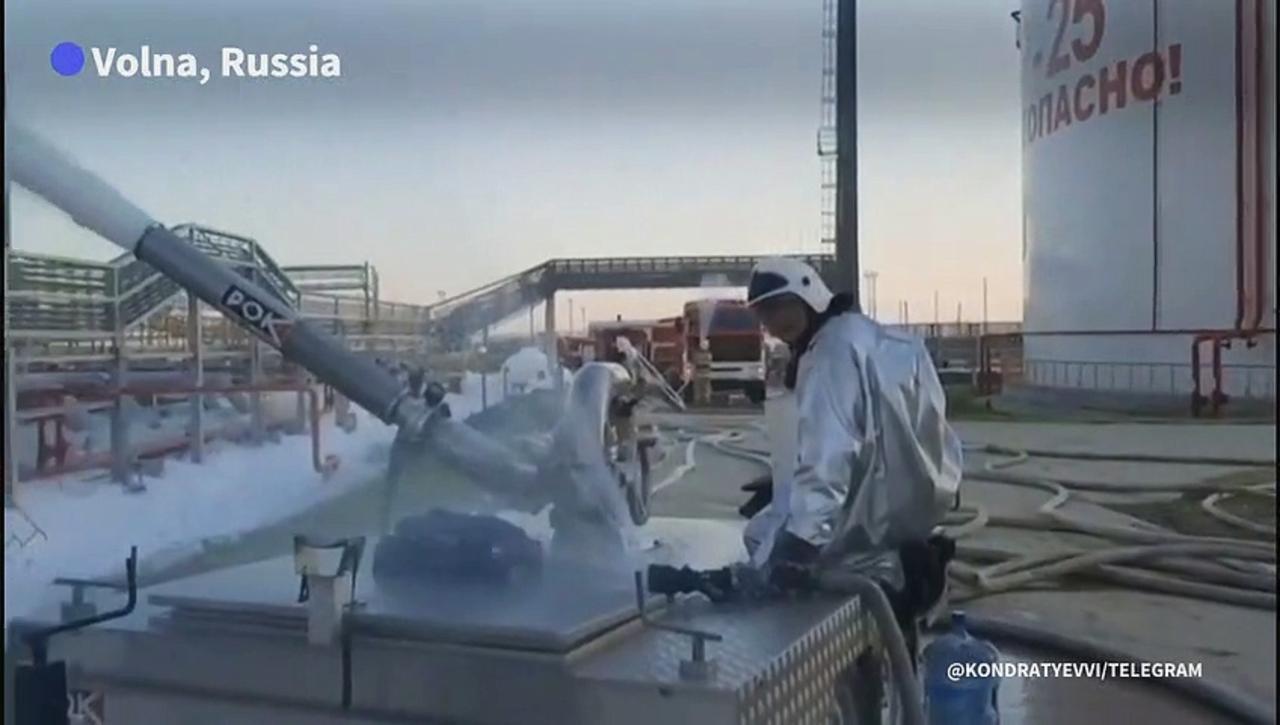 Russian emergency services extinguish fire at fuel depot near Crimean bridge
