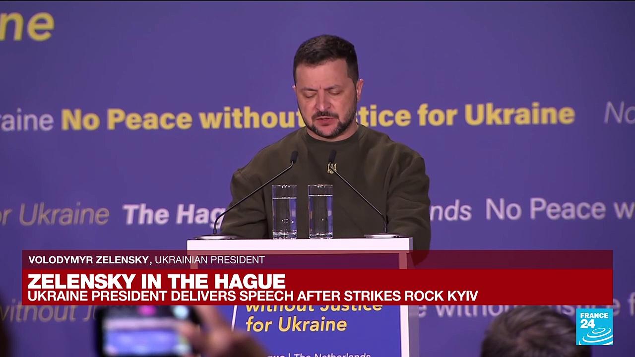 REPLAY: Ukraine President Zelensky delivers speech after strikes rock Kyiv in the Hague