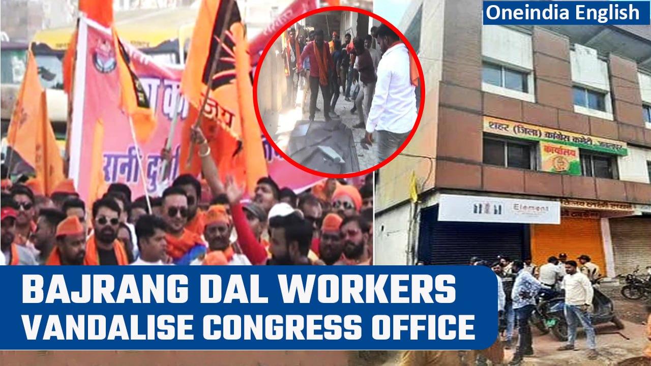 Madhya Pradesh: Bajrang Dal workers vandalise Congress Office in Jabalpur | Watch | Oneindia News