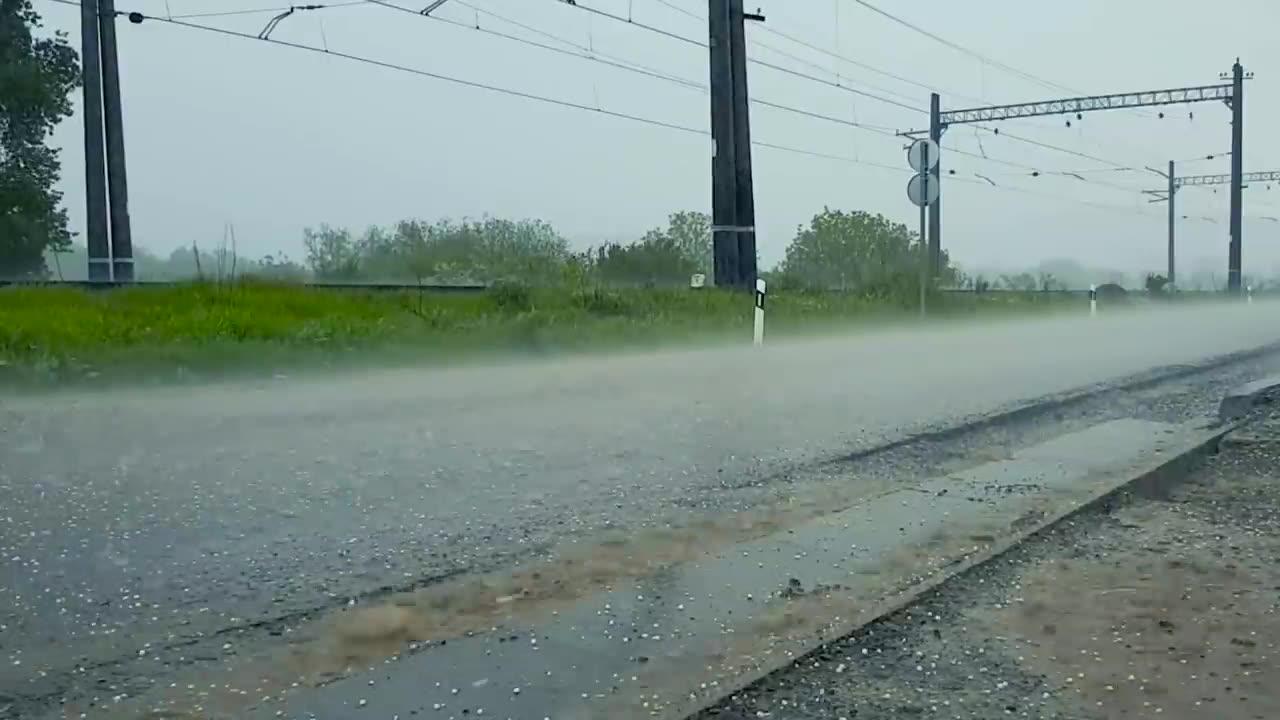 Real Heavy Rainstorm - Hailstorm and Thunder Atmosphere