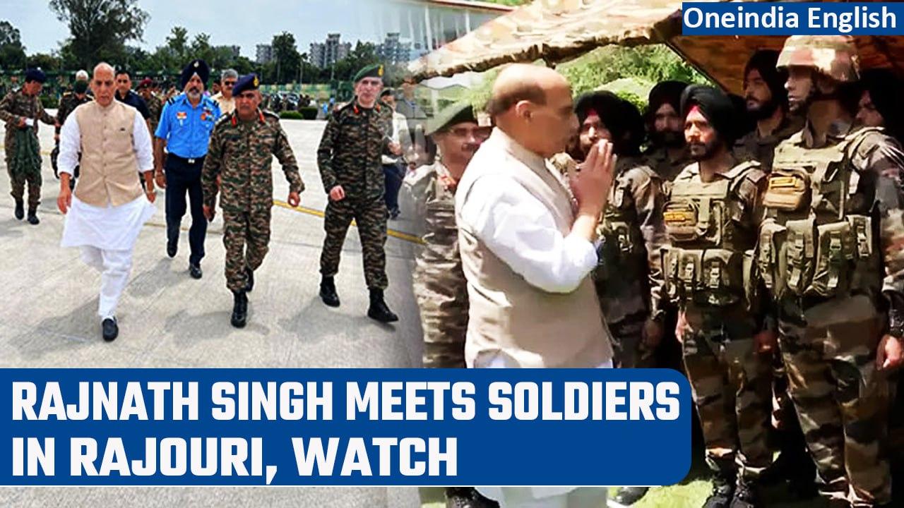 Rajouri: Defence Minister Rajnath Singh interacts with soldiers at the Army Base Camp| Oneindia News