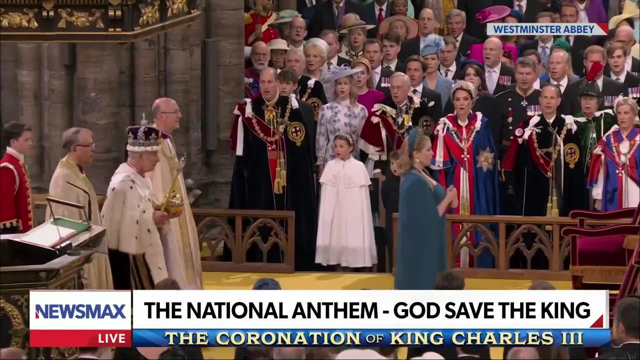 GOD SAVE THE KING" is sung by Westminster Abbey as King Charles III and Queen Camilla