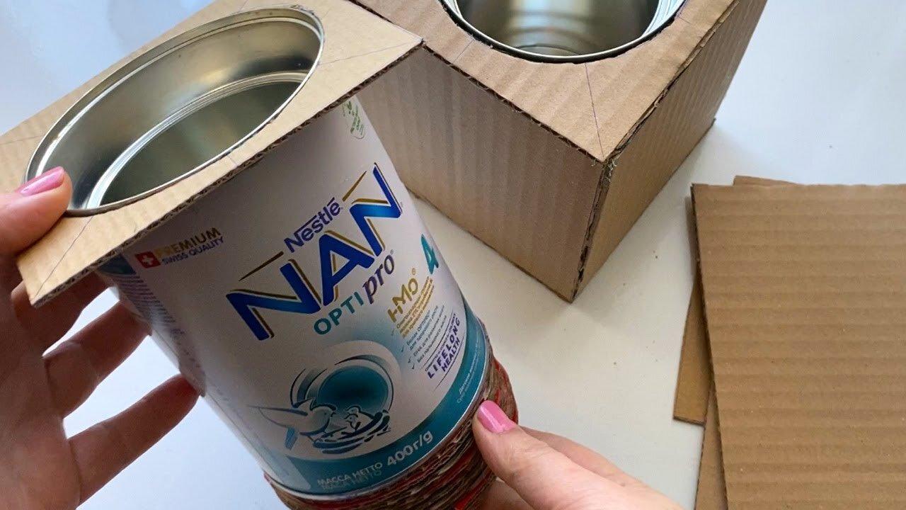 Great idea to recycle iron cans | Flower pots from a can of infant formula NAN and cardboard