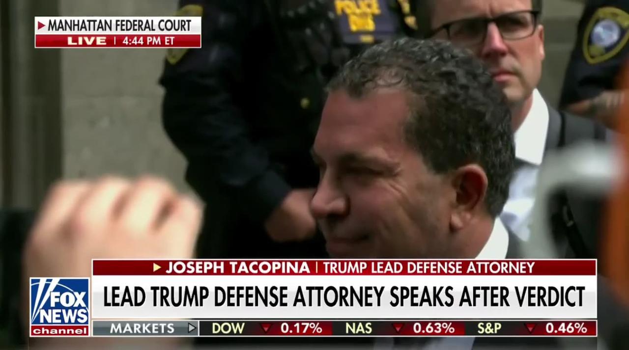 Reporter: "Is this going to derail his—" Trump attorney Joe Tacopina: "No."
