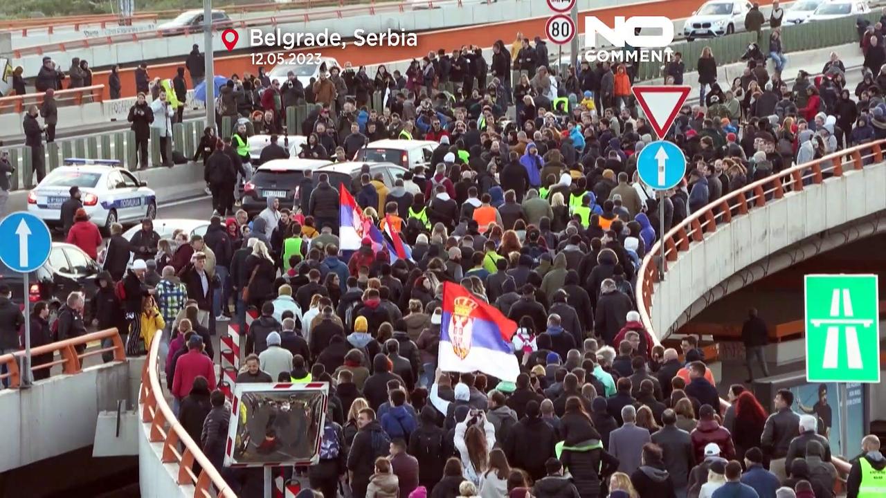 Watch: Thousands protest in Belgrade over mass shootings