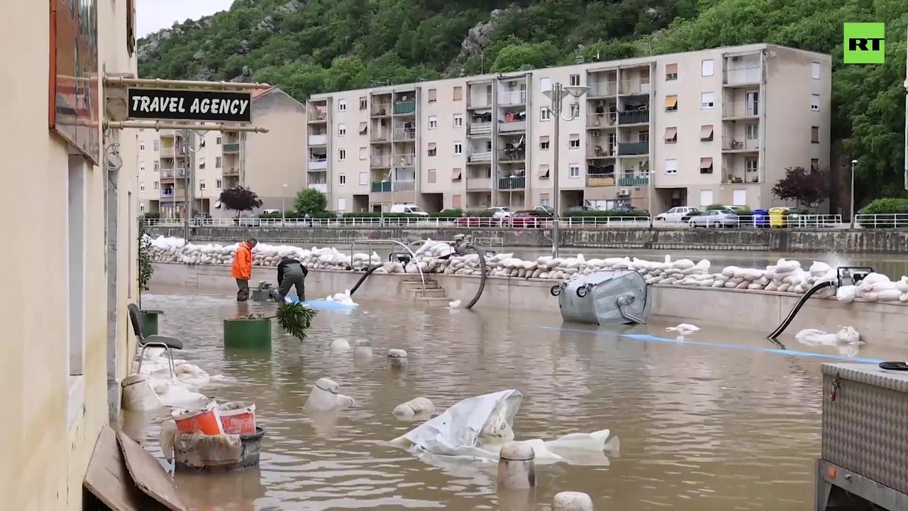 River reaches historic levels in Croatian town, submerging streets