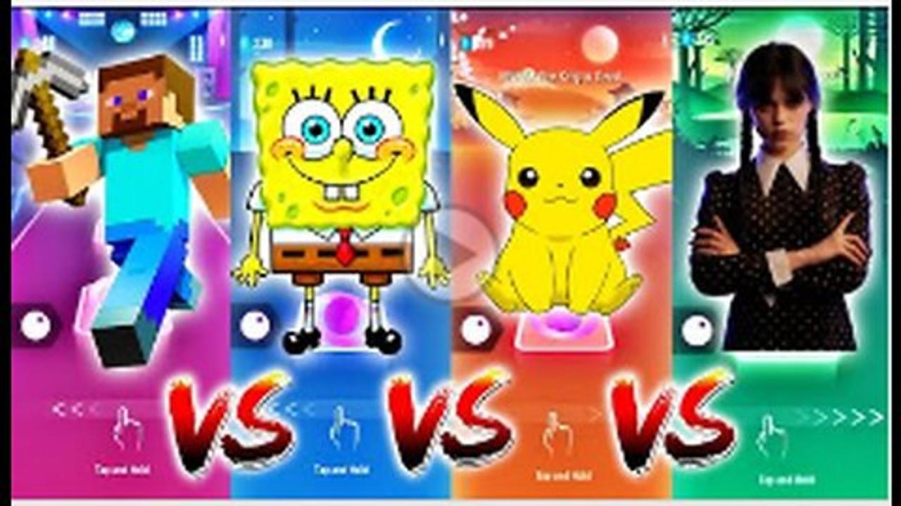 Steve VS SpongeBob VS Pikachu VS Wednesday Tiles Hop